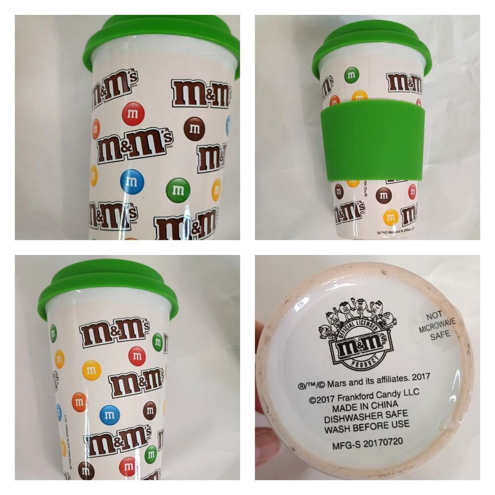 Green M&M Ceramic Mug & To-Go Coffee Cup Set w/ Lid | Tea Drinkware Collectible - Picture 4 of 10